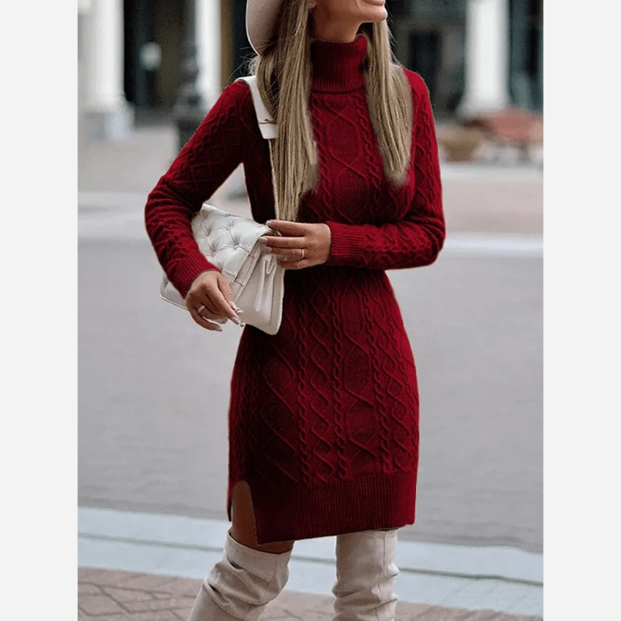 Herbst 2024: Stilvolles Boho-Rollkragen-Strickkleid für Damen – Mavelle