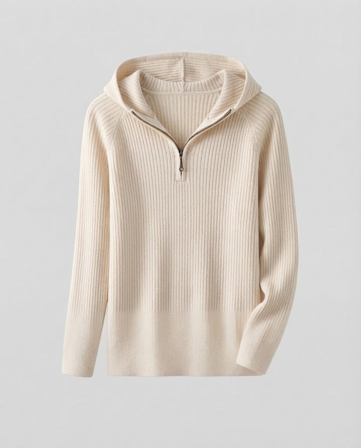 Damen Kaschmir-Optik Feinstrick-Pullover mit halbem Reißverschluss und feiner Rippenstruktur Echoarchiv