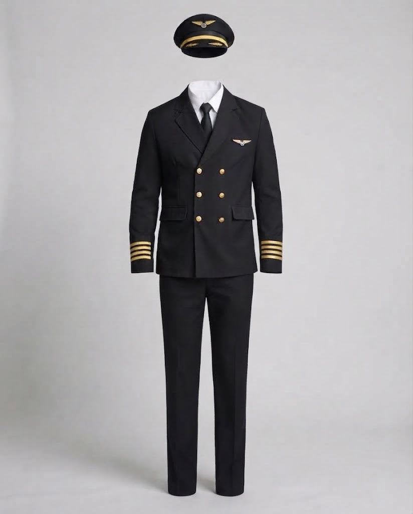 Herren-Pilotenkostüm mit authentischen Details und goldenen Akzenten Echo Archiv