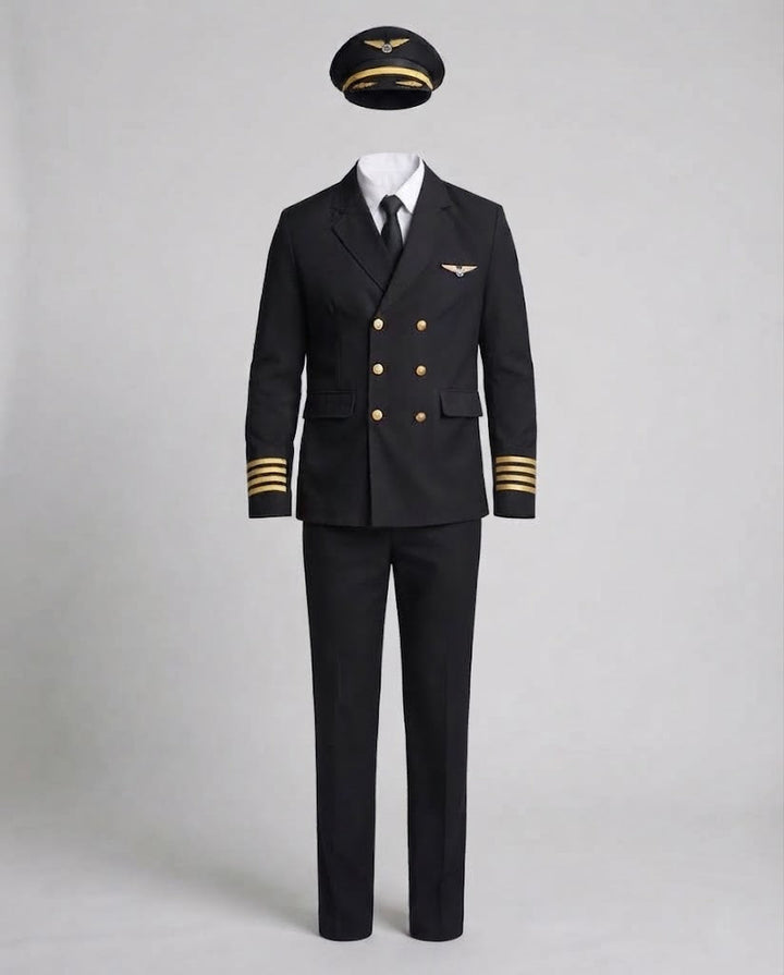 Herren-Pilotenkostüm mit authentischen Details und goldenen Akzenten Echo Archiv