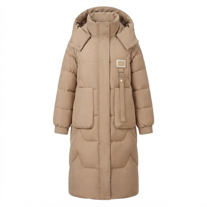 Damen Lange Thermo Steppjacke mit Übergroßer Kapuze und Windschutz Echoarchiv