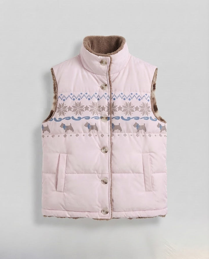 Damen Wendbare gesteppte Thermoweste mit Teddyfutter & Norwegermuster Echo Archiv