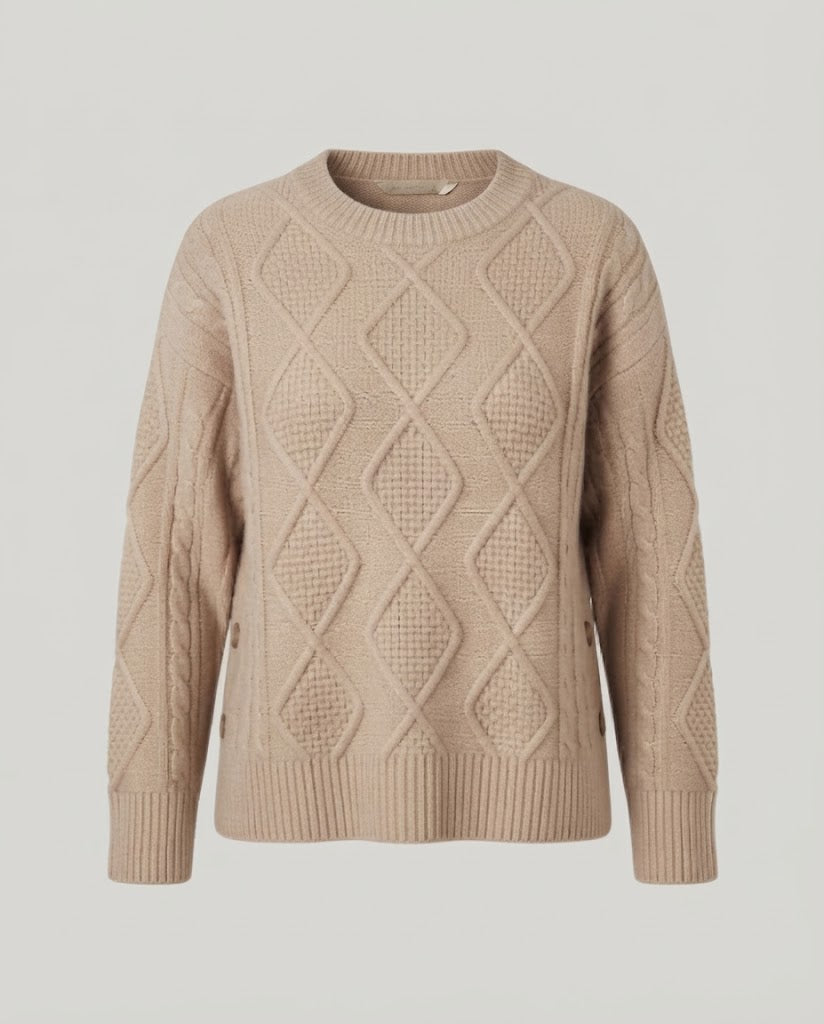 Damen Grobgestrickter Oversize-Pullover mit Rautenzopfstruktur und weitem Manschellenärmel Echo Archiv
