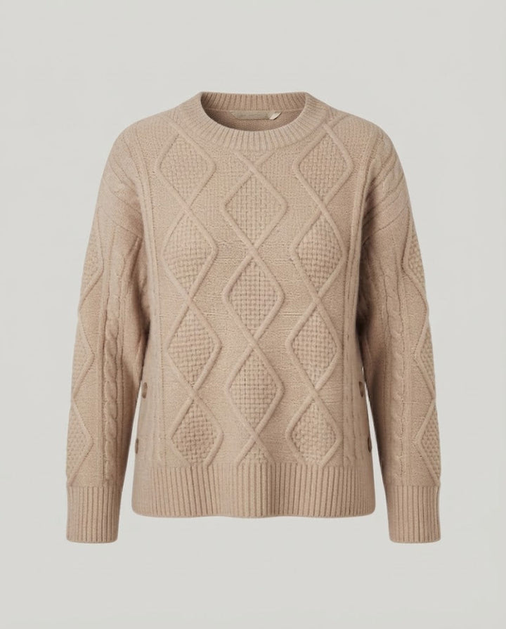 Damen Grobgestrickter Oversize-Pullover mit Rautenzopfstruktur und weitem Manschellenärmel Echo Archiv