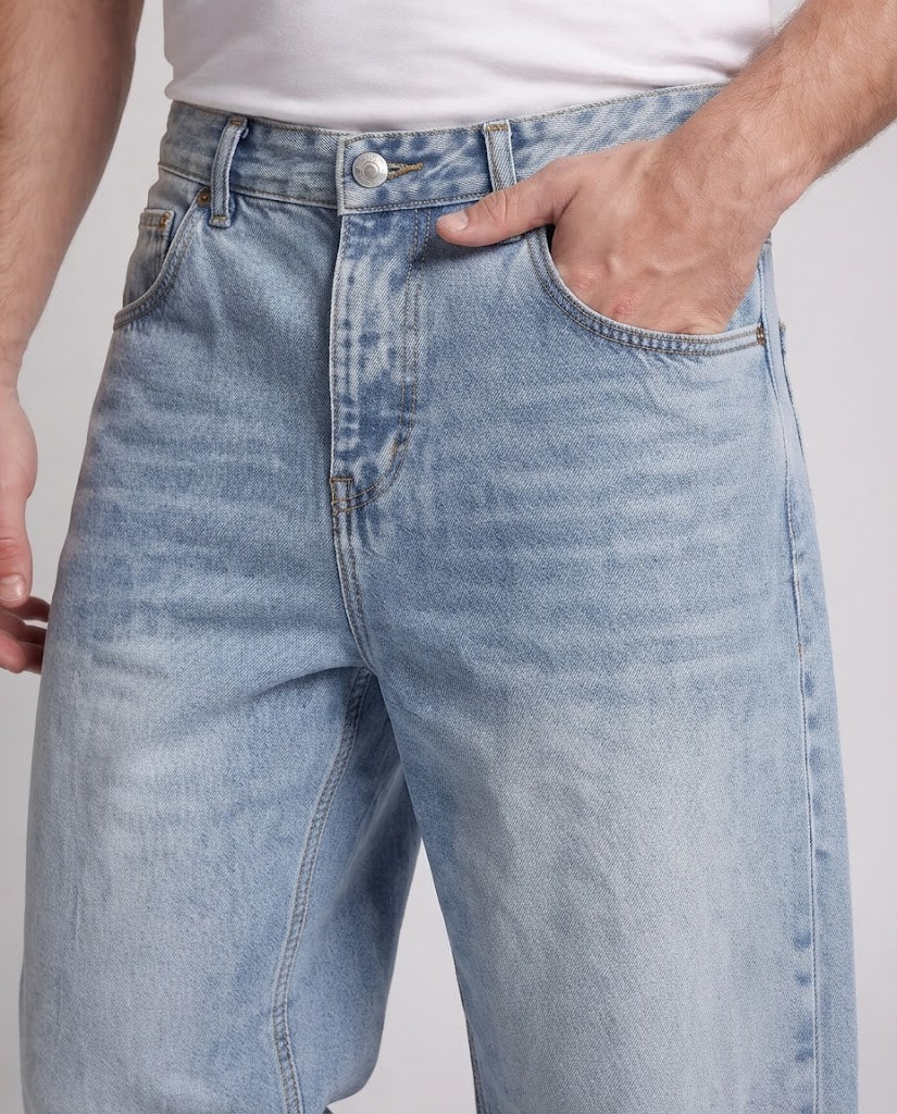 Herren Weitfallende Vintage-Denim‑Palazzo‑Jeans mit tiefem Schritt und Used‑Fading Echo Archiv