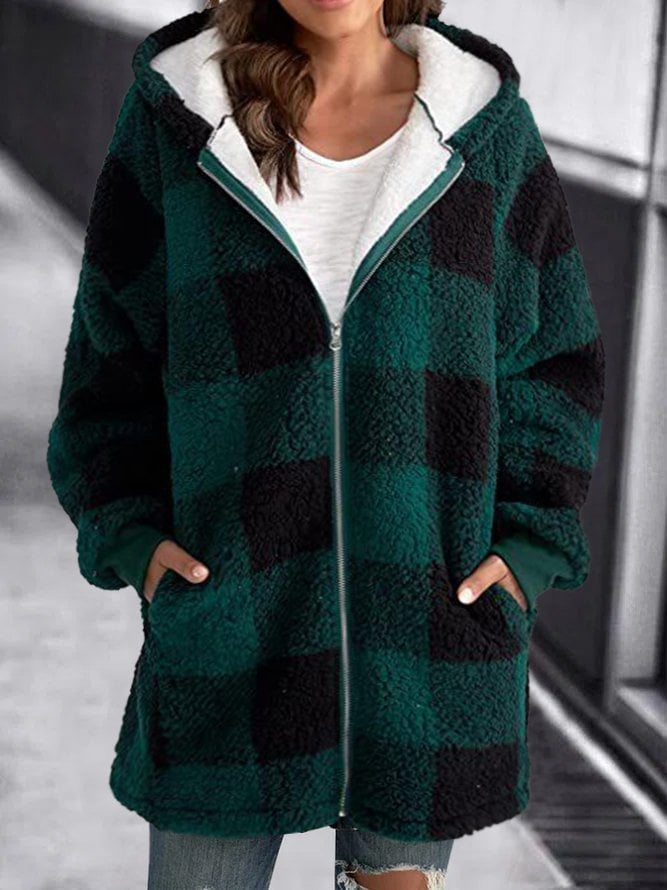 Echoarchiv | Weiche Damen Karierte Fleece Kapuzenjacke