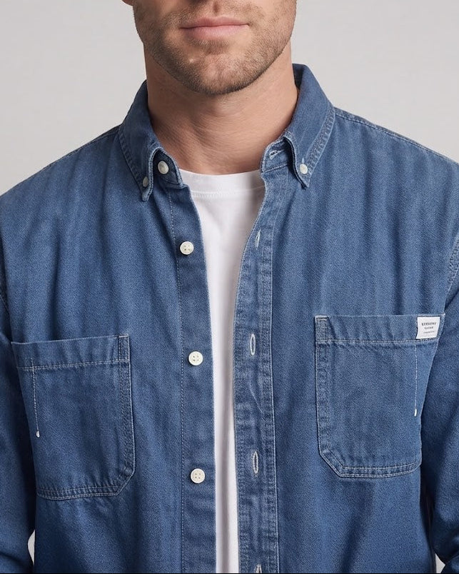 Herren Oversize-Denim-Hemdjacke mit Brusttaschen und Button-Down-Kragen Echo Archiv
