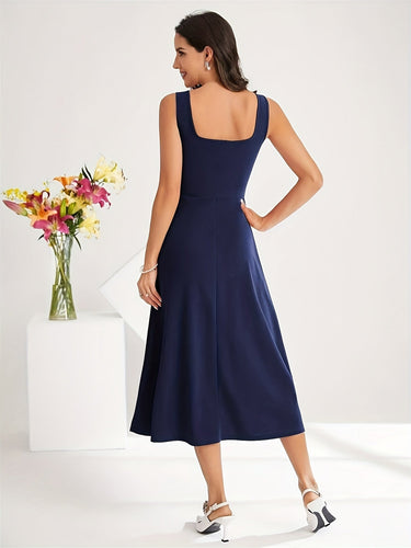 Echoarchiv | Elegantes Kleid mit Trägern Dunkelblau Farbe