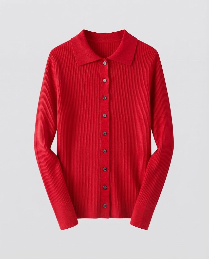 Damen Feiner Rippenstrick-Cardigan mit Hemdkragen und passendem Trägertop Echoarchiv