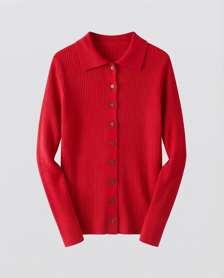 Damen Feiner Rippenstrick-Cardigan mit Hemdkragen und passendem Trägertop Echoarchiv