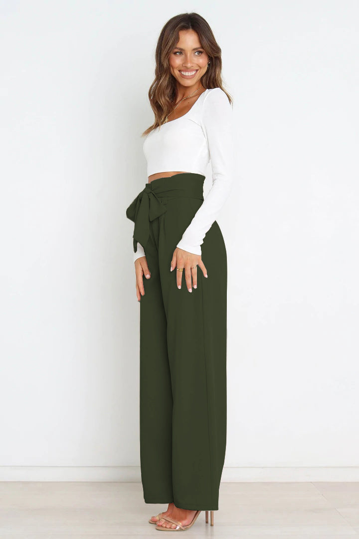 Hohe Taille Paperbag Hose mit Schleifendetail – Avélisse