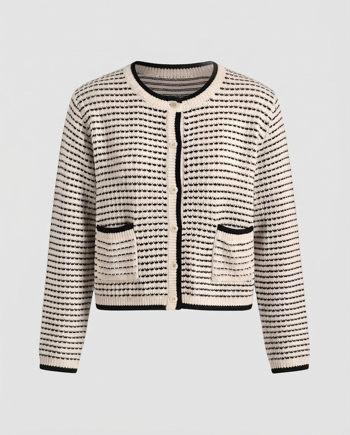 Damen Kurzgeschnittene Strickjacke mit Kontrastbündchen und aufgesetzten Taschen Echo Archiv