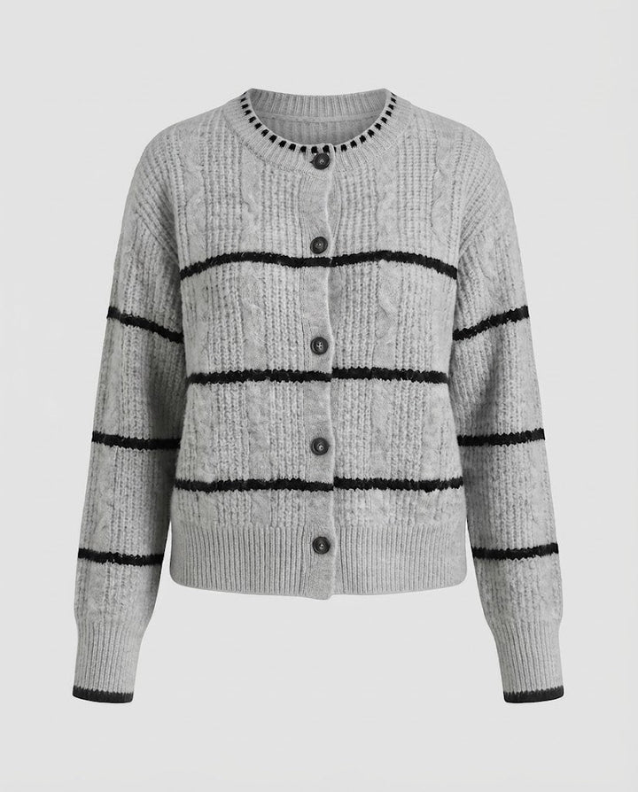 Damen Grobgestrickte Knopf-Cardigan mit Streifenstruktur und Rundhalsausschnitt Echo Archiv