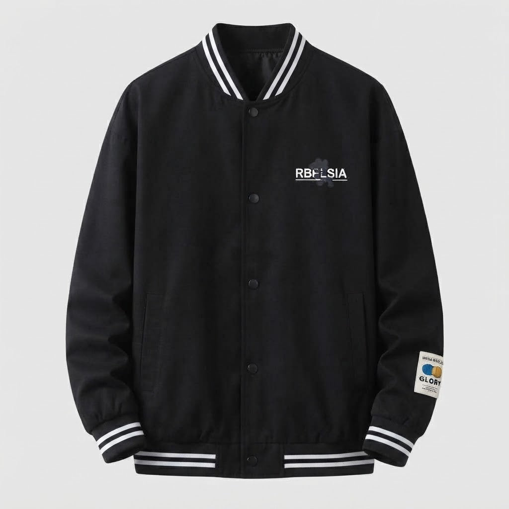 Herren Leichte College Bomberjacke mit Gestreiften Rippbündchen und Druckknopfblende Echoarchiv