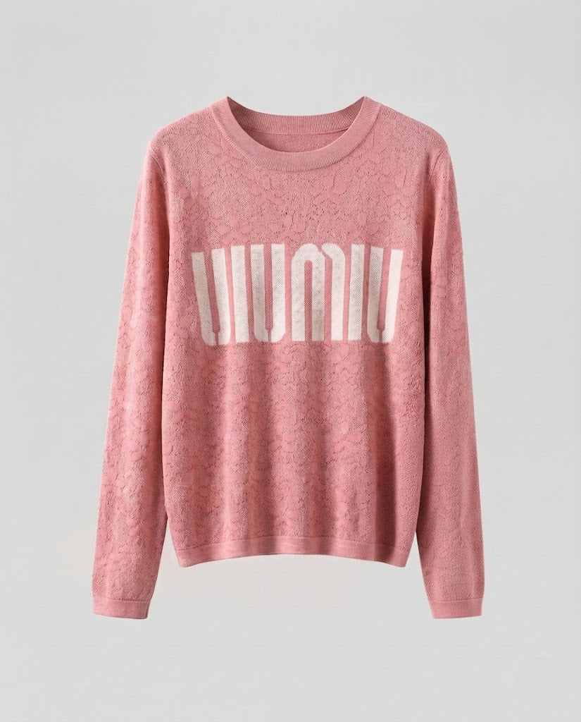 Damen Feinstrick-Pullover mit Rundhalsausschnitt, Jacquardstruktur und Logo-Front Echoarchiv