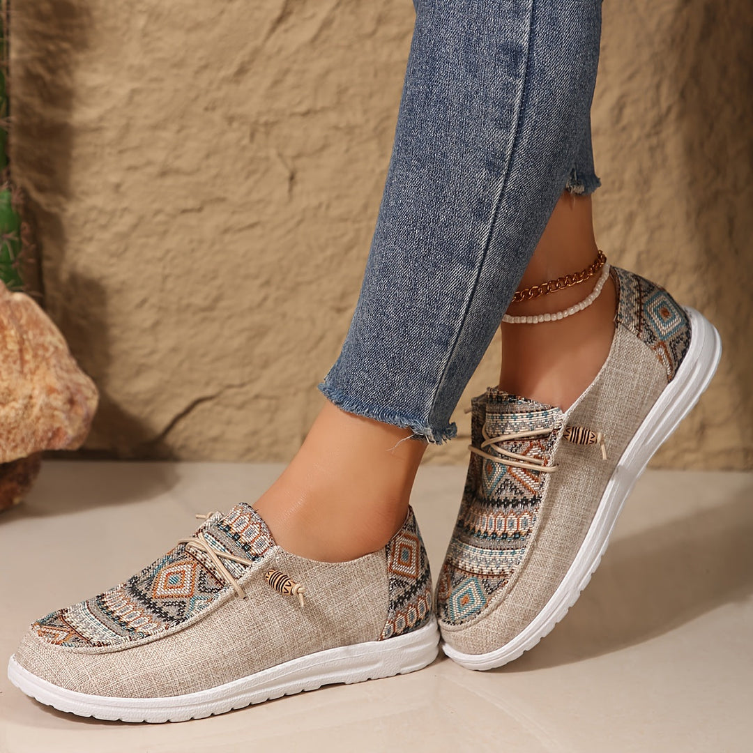 Emily Ethnischer Stil Bedruckte Leinenschuhe für Frauen Echoarchiv
