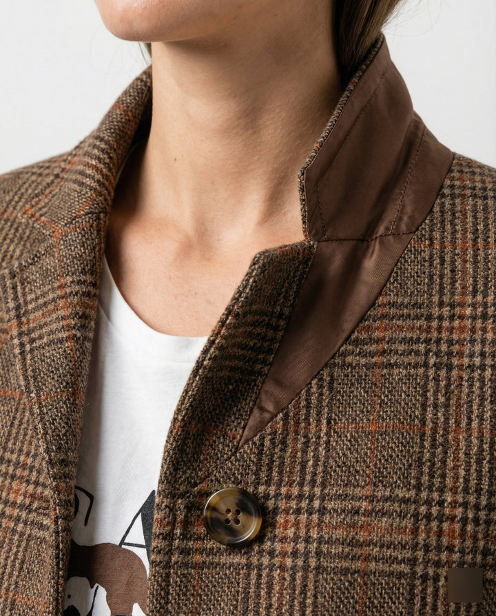Karierter Blazer mit Revers und einem Knopf