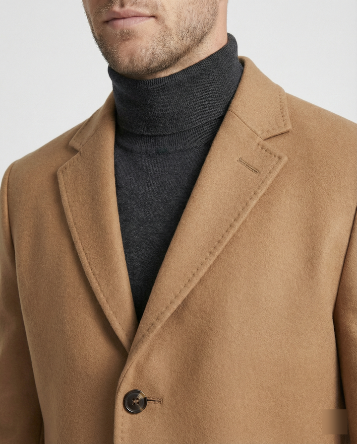 Herren eleganter Wollmantel mit klassischem Revers und praktischen Taschen Echoarchiv