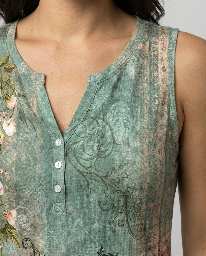 Echoarchiv - Ärmelloses Tank-Top mit Aquarell-Blumenmuster, Lockerer Schnitt