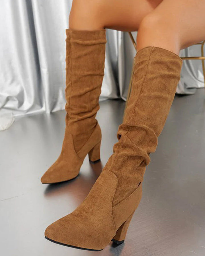 Echoarchiv | Stylische Damen Stiefel mit Hohen Absätzen In Uni Farbe