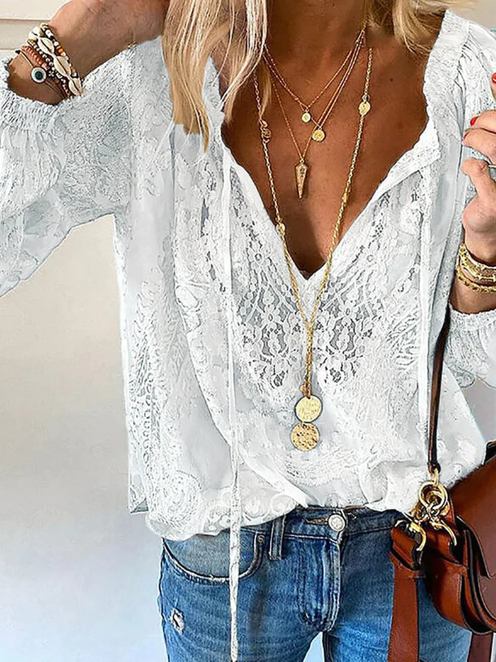 Echoarchiv | V-Ausschnitt Spitzen Chiffon Bluse