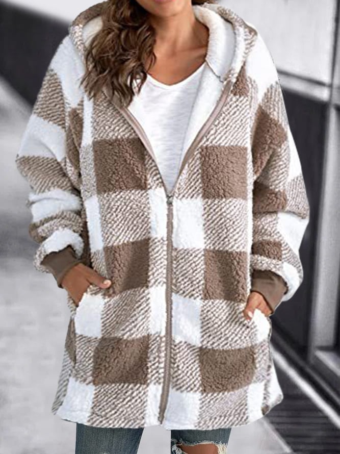 Echoarchiv | Weiche Damen Karierte Fleece Kapuzenjacke