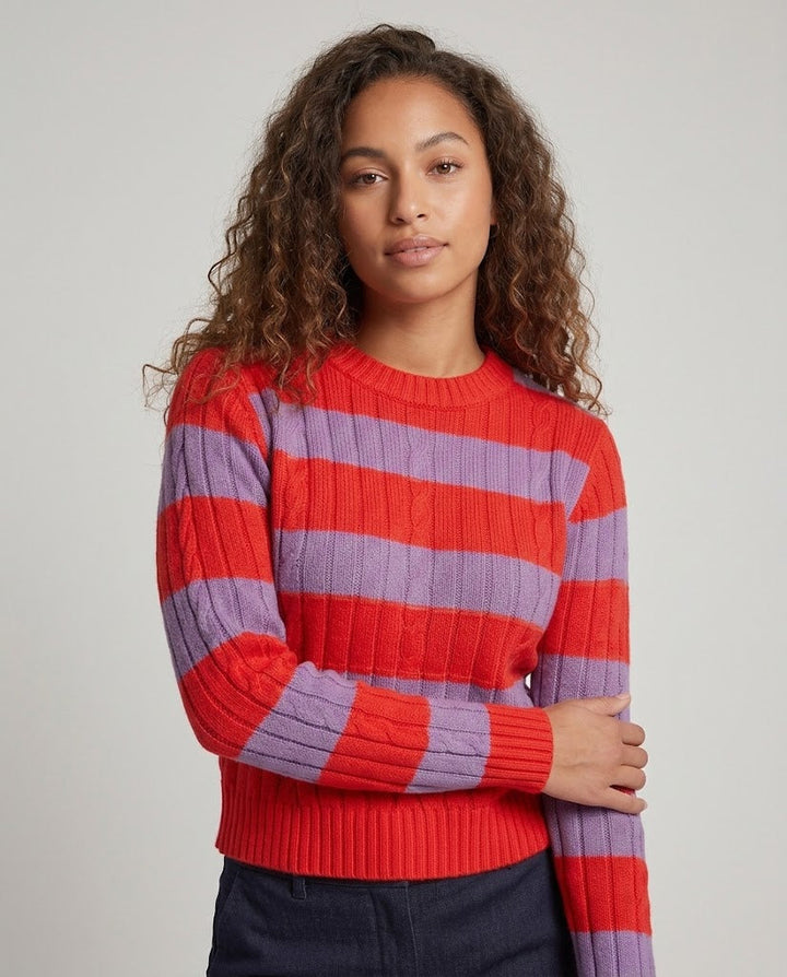 Damen Gestreifter gerippter Cropped-Pullover mit Rundhalsausschnitt Echo Archiv