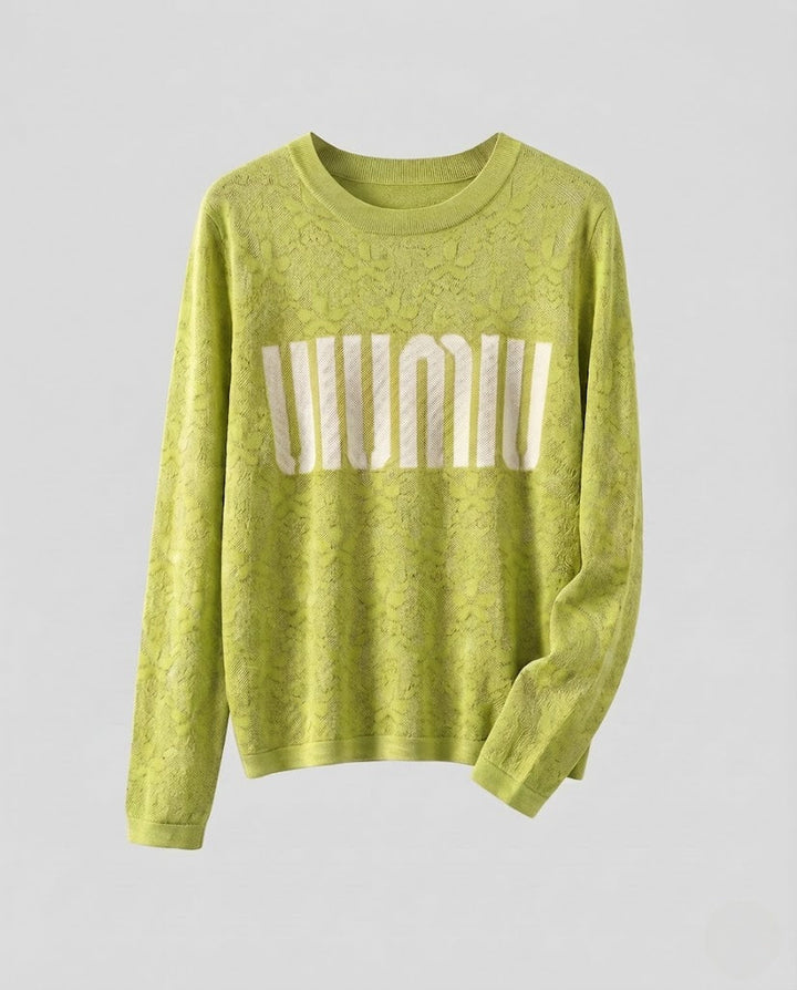 Damen Feinstrick-Pullover mit Rundhalsausschnitt, Jacquardstruktur und Logo-Front Echoarchiv