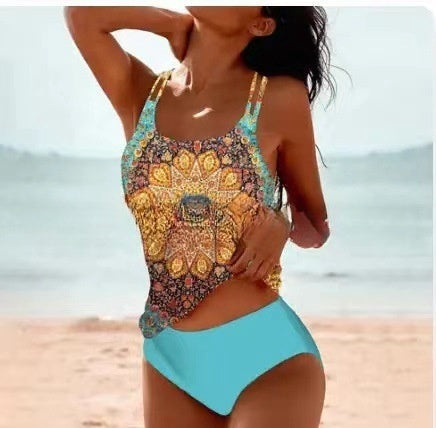 Echoarchiv | Retro Hochgeschnittenes Bikini mit Stranddruck