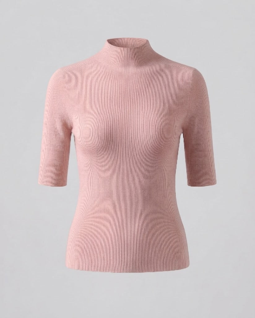 Damen Halbarm Feinstrickpullover mit kurzem Stehkragen und figurbetonter Passform Echoarchiv