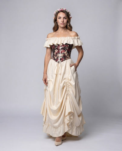 Frauen romantisches Maxi-Kleid mit Rüschen und floralem Oberteil Echo Archiv