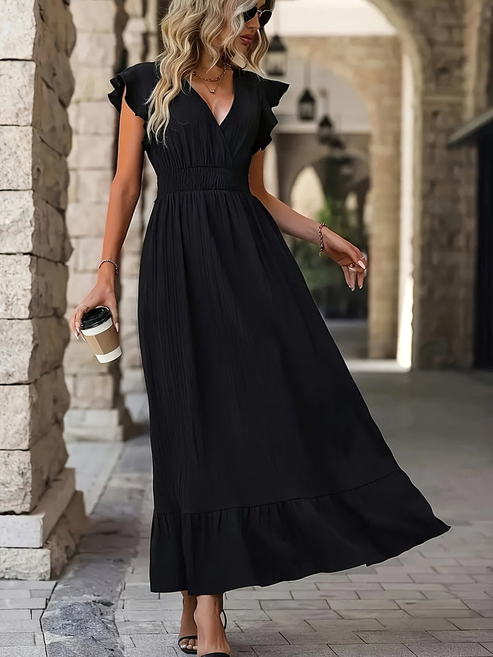 V-Ausschnitt Rüschenkleid mit Kurzen Ärmeln für Frauen – Lunéa