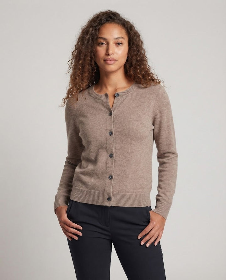 Damen Feinstrick-Cardigan mit sichtbarer Knopfleiste, Rundhalsausschnitt und weichem Fall Echoarchiv