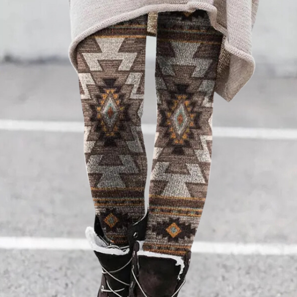 Echoarchiv | Leggings Enganliegend Weicher und Atmungsaktiver Strick Geometrisches Muster Vollständig Länglich