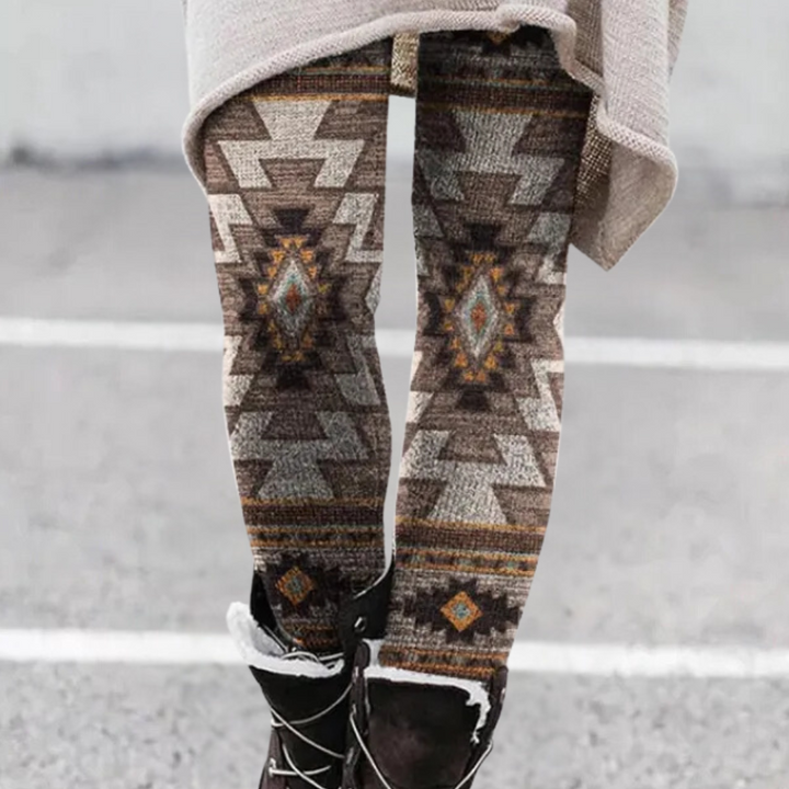 Echoarchiv | Leggings Enganliegend Weicher und Atmungsaktiver Strick Geometrisches Muster Vollständig Länglich