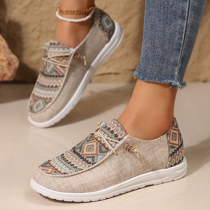 Emily Ethnischer Stil Bedruckte Leinenschuhe für Frauen Echoarchiv