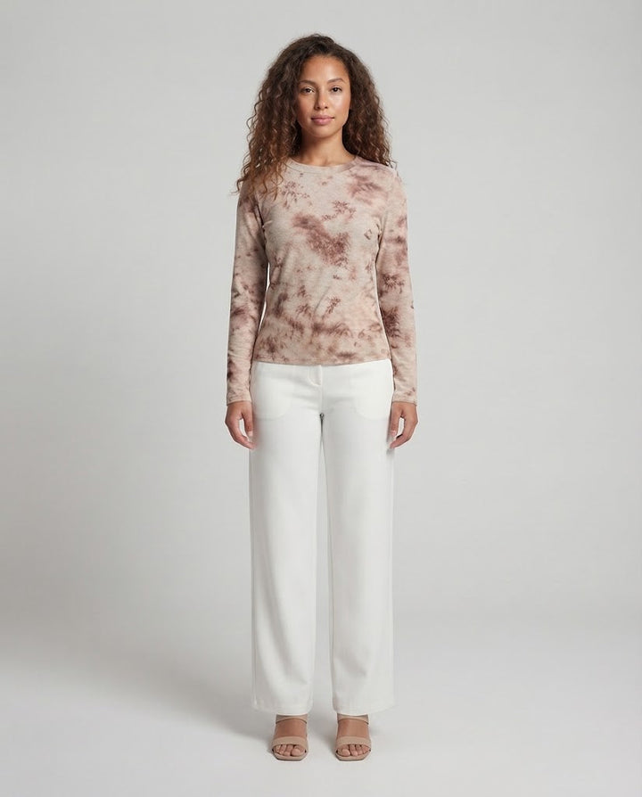 Damen Feines Langarmshirt mit zartem Allover-Print und Rundhalsausschnitt Echoarchiv