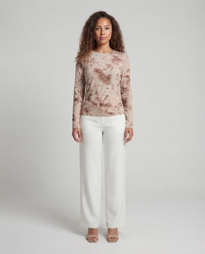 Damen Feines Langarmshirt mit zartem Allover-Print und Rundhalsausschnitt Echoarchiv