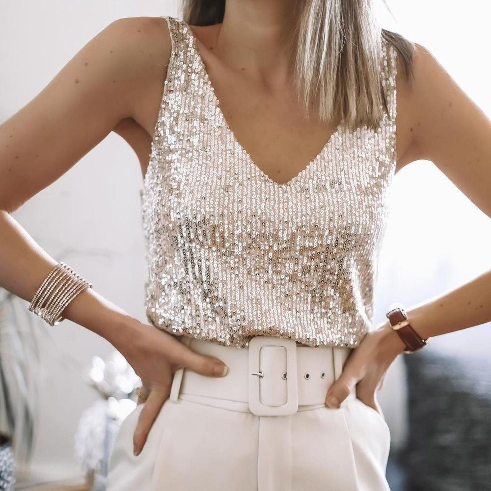 Echoarchiv | Damen Festliche Oberteile Glitzer Top