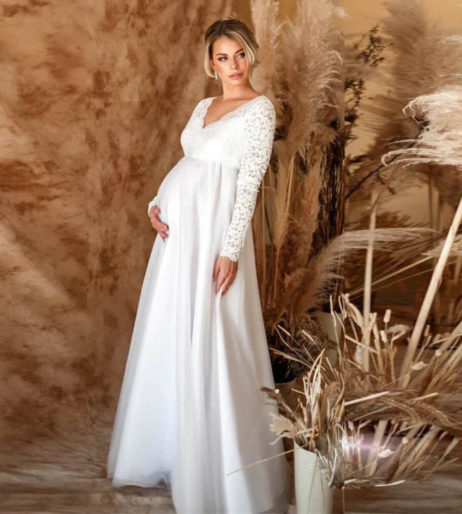 Damen Weißes Maxikleid Umstandskleid – Valéora