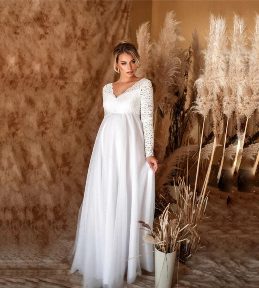 Damen Weißes Maxikleid Umstandskleid – Valéora