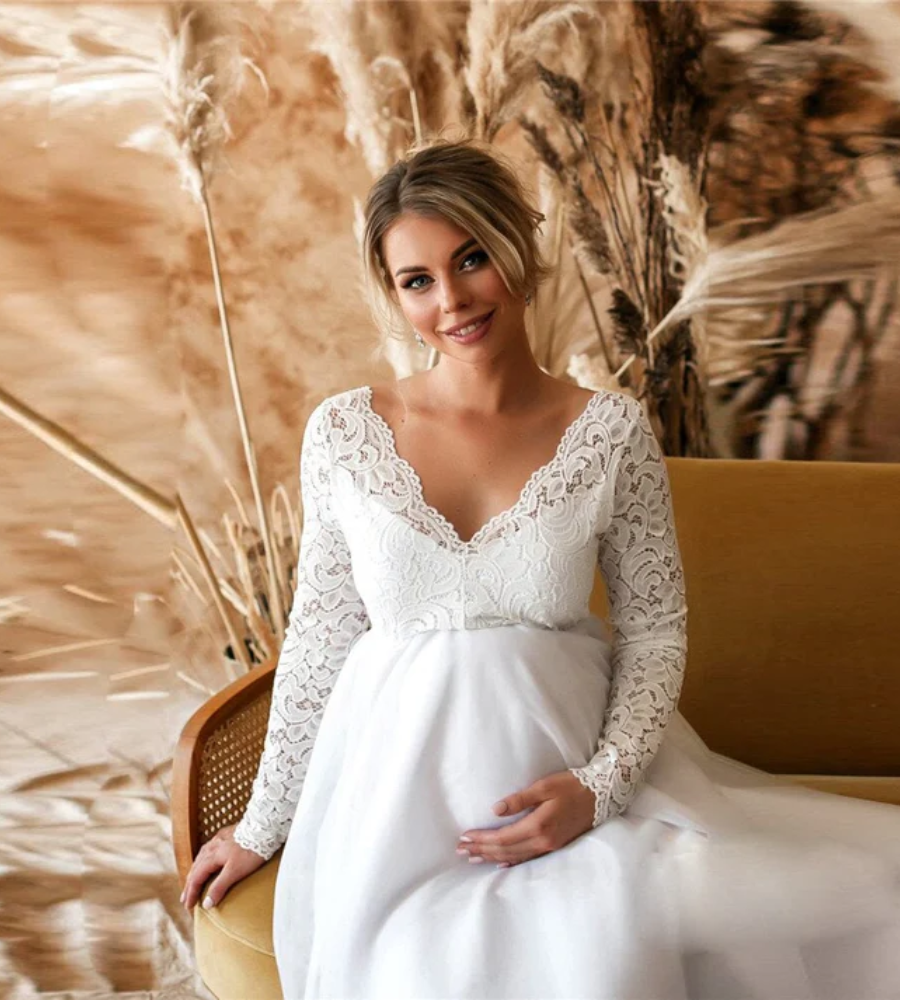 Damen Weißes Maxikleid Umstandskleid – Valéora