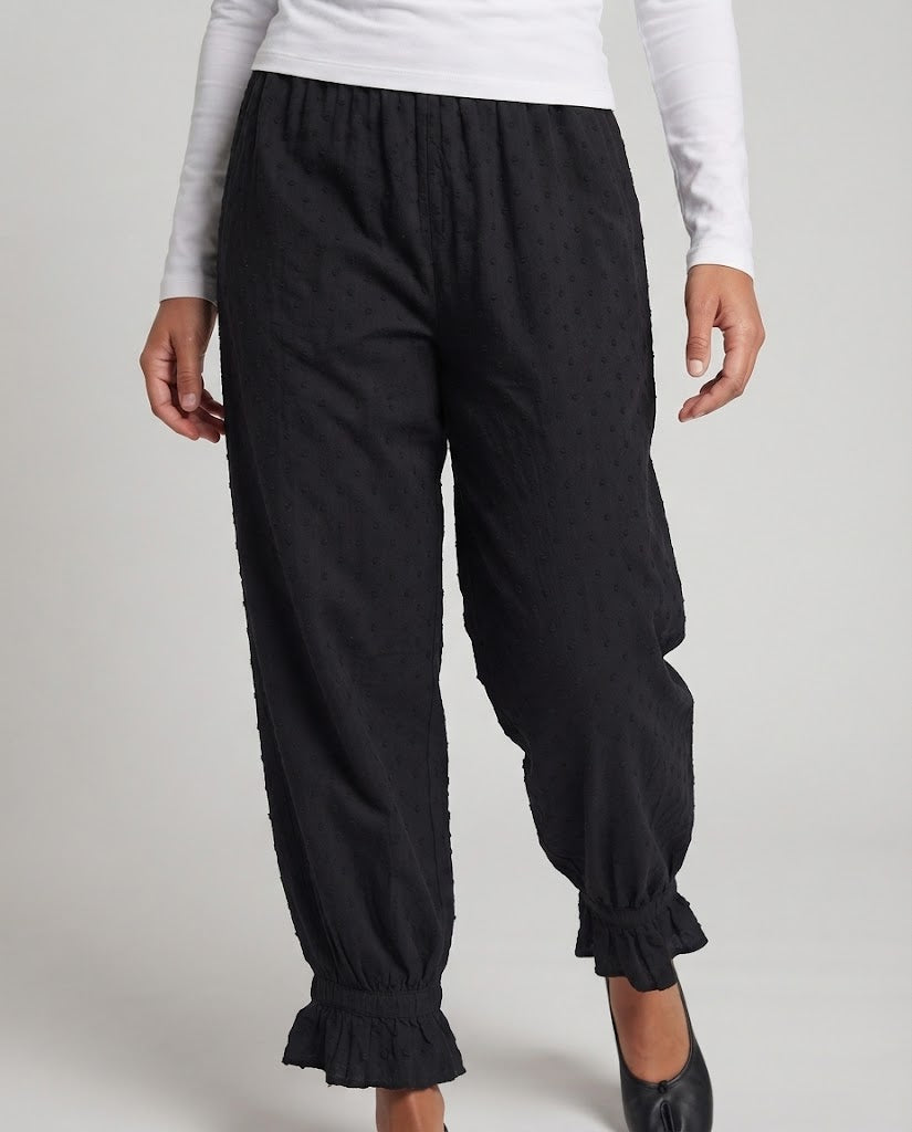 Damen Weite Leinenoptik-Hose mit elastischem Bund und Volantbündchen Echo Archiv