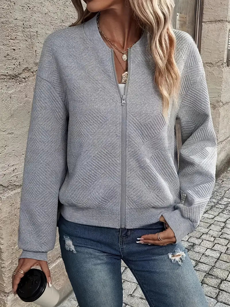 Echoarchiv | Cardigan - Damen Herbst Zip-Up Texturierter Cardigan mit Rippbund