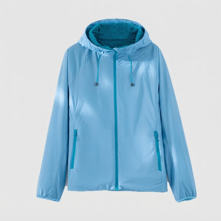 Damen leichte Kapuzenjacke mit Teddyfutter, windabweisender Shell und Reißverschlusstaschen Echoarchiv