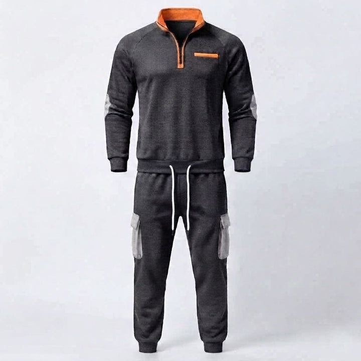 Herren Cargo Jogger Set mit Halb-Zip Sweatshirt, elastischem Taillenband und Klappentaschen Echoarchiv
