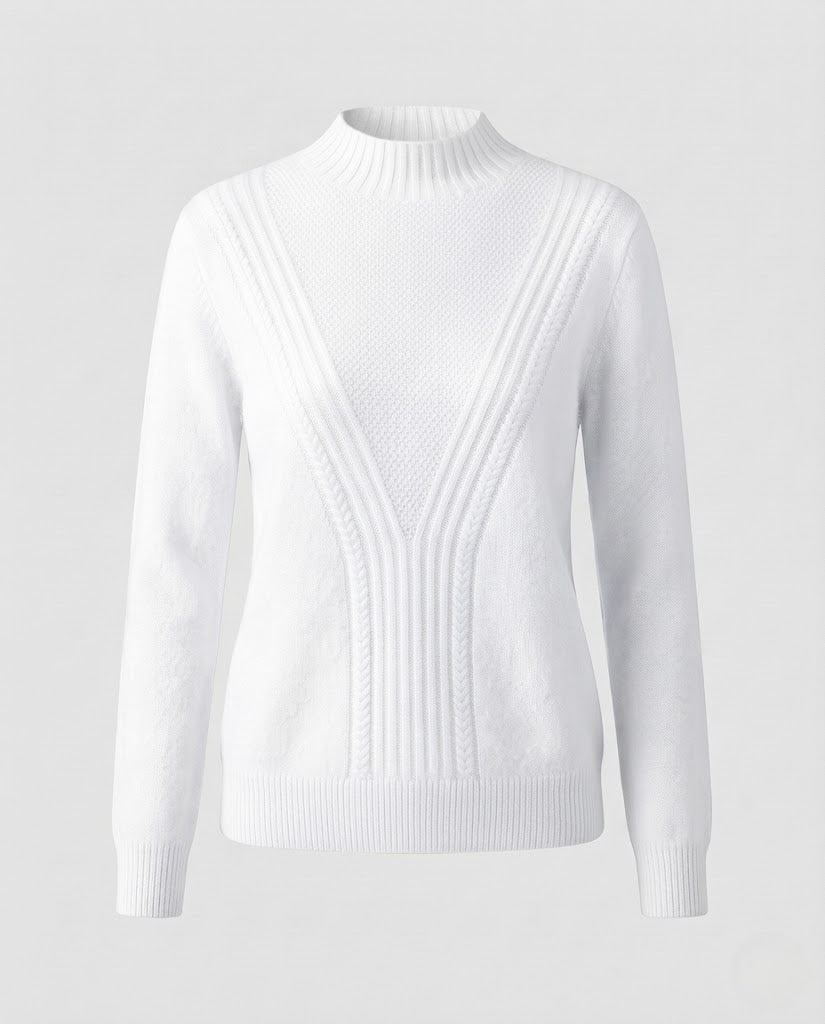 Damen Feiner Strukturpullover mit V‑Passe, Mockneck und Angora‑Look Echoarchiv