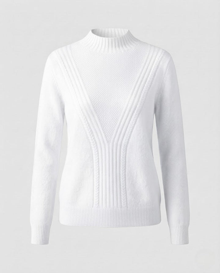 Damen Feiner Strukturpullover mit V‑Passe, Mockneck und Angora‑Look Echoarchiv