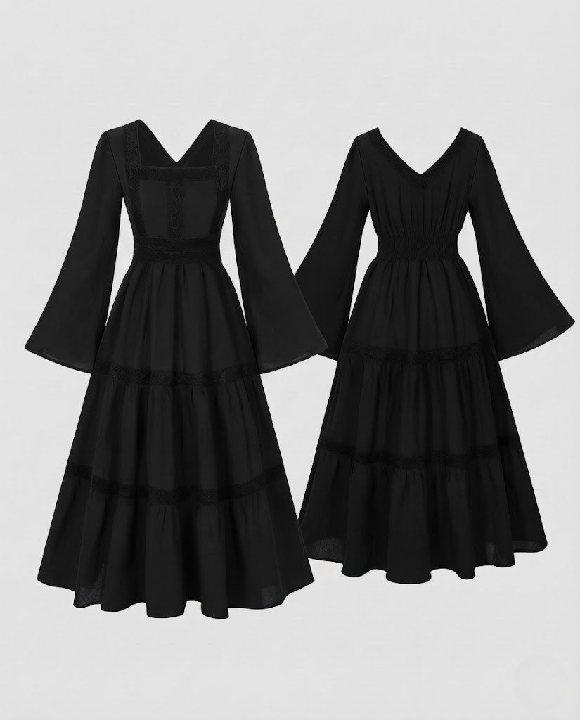 Damen Romantisches Boho Maxi Kleid mit Weiten Ärmeln und Spitzenakzenten Echo Archiv