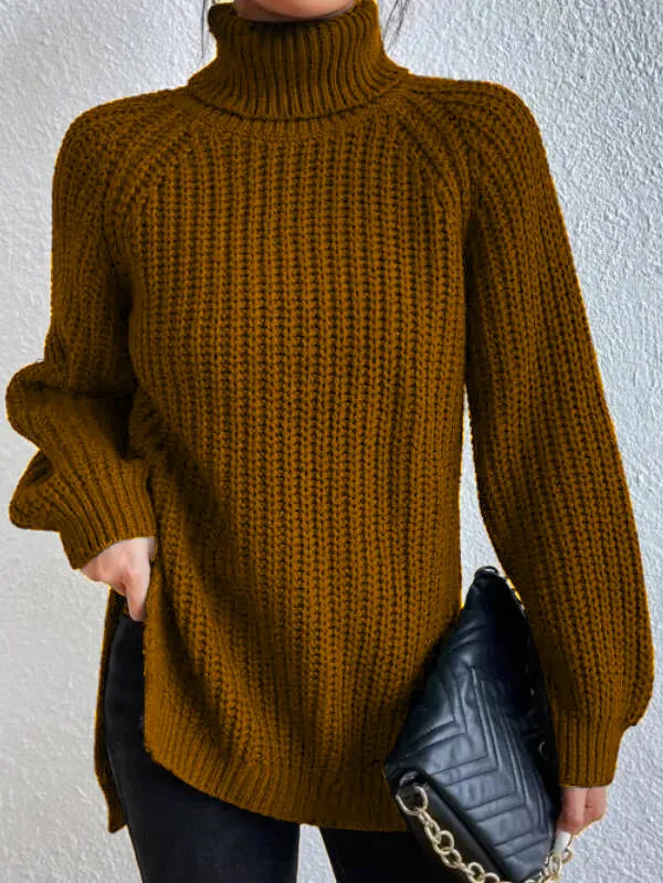 Echoarchiv-rollkragenpullover Mit Raglanärmel Und Geteiltem Saum